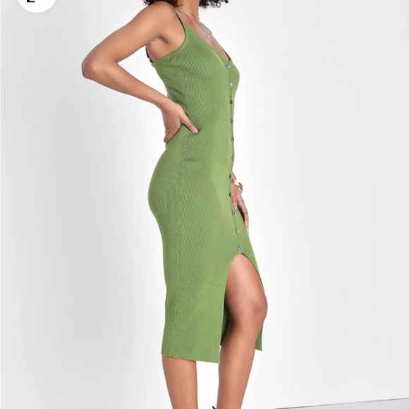 Blessed Vibes Green Ribbed Knit Button-Front Midi Dress - Picture 5 of 6